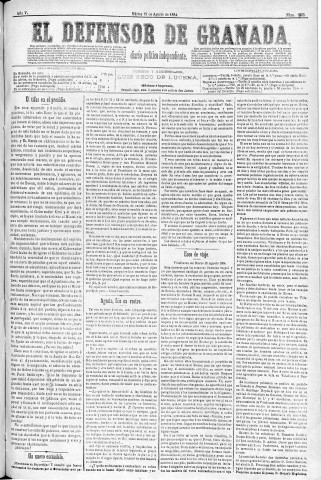 'El Defensor de Granada  : diario político independiente' - Año V Número 1405  - 1884 Agosto 19