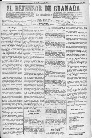 'El Defensor de Granada  : diario político independiente' - Año V Número 1412  - 1884 Agosto 26