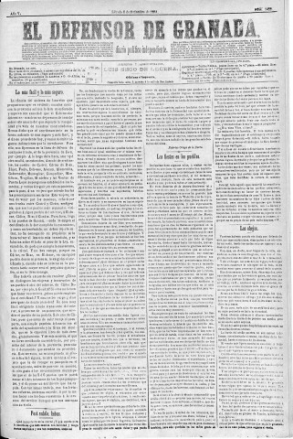 'El Defensor de Granada  : diario político independiente' - Año V Número 1422  - 1884 Septiembre 06