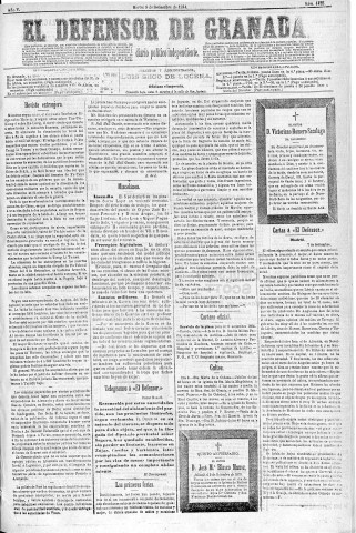 'El Defensor de Granada  : diario político independiente' - Año V Número 1425  - 1884 Septiembre 09
