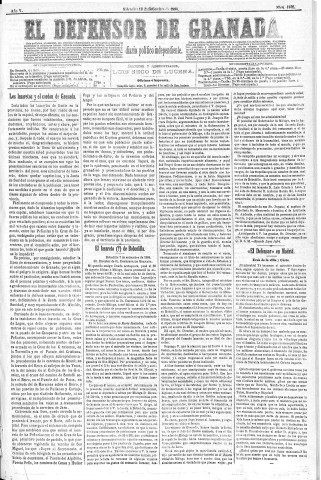'El Defensor de Granada  : diario político independiente' - Año V Número 1426  - 1884 Septiembre 10
