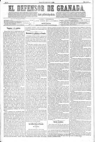 'El Defensor de Granada  : diario político independiente' - Año V Número 1427  - 1884 Septiembre 11