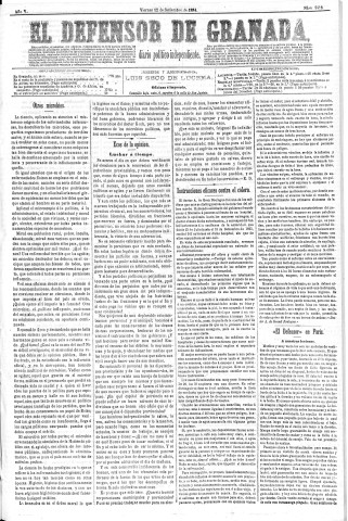 'El Defensor de Granada  : diario político independiente' - Año V Número 1428  - 1884 Septiembre 12