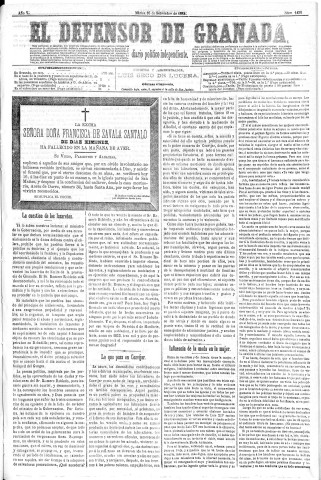 'El Defensor de Granada  : diario político independiente' - Año V Número 1432  - 1884 Septiembre 16