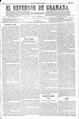 'El Defensor de Granada  : diario político independiente' - Año V Número 1433  - 1884 Septiembre 17