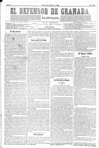 'El Defensor de Granada  : diario político independiente' - Año V Número 1437  - 1884 Septiembre 21