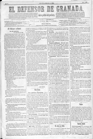 'El Defensor de Granada  : diario político independiente' - Año V Número 1438  - 1884 Septiembre 22