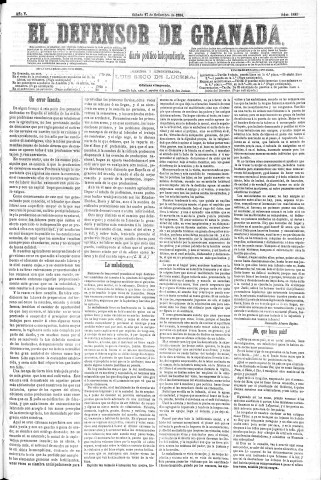 'El Defensor de Granada  : diario político independiente' - Año V Número 1443  - 1884 Septiembre 27