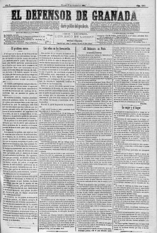 'El Defensor de Granada  : diario político independiente' - Año V Número 1463  - 1884 Octubre 17