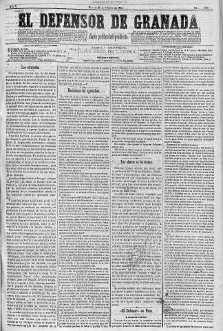 'El Defensor de Granada  : diario político independiente' - Año V Número 1470  - 1884 Octubre 24