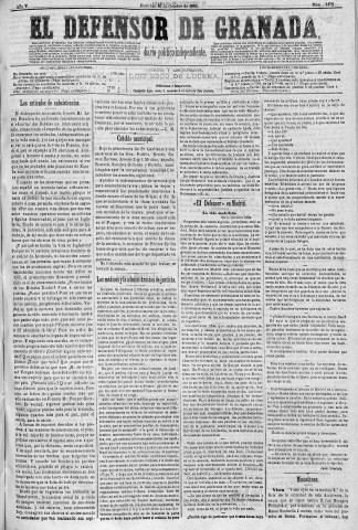 'El Defensor de Granada  : diario político independiente' - Año V Número 1472  - 1884 Octubre 26