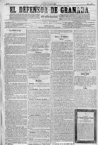 'El Defensor de Granada  : diario político independiente' - Año V Número 1473  - 1884 Octubre 27