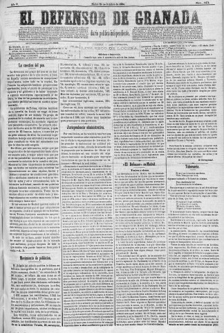 'El Defensor de Granada  : diario político independiente' - Año V Número 1474  - 1884 Octubre 28