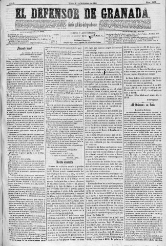 'El Defensor de Granada  : diario político independiente' - Año V Número 1478  - 1884 Noviembre 01