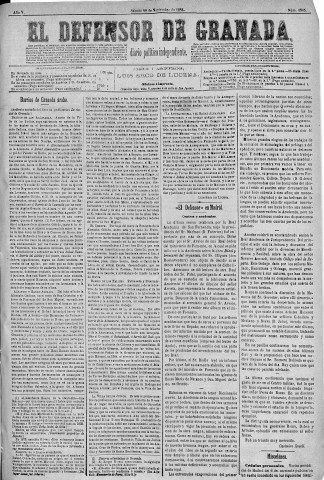 'El Defensor de Granada  : diario político independiente' - Año V Número 1505  - 1884 Noviembre 29