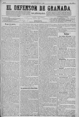 'El Defensor de Granada  : diario político independiente' - Año V Número 1509  - 1884 Diciembre 03