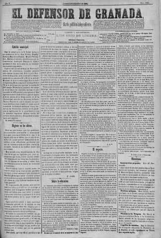 'El Defensor de Granada  : diario político independiente' - Año V Número 1510  - 1884 Diciembre 04