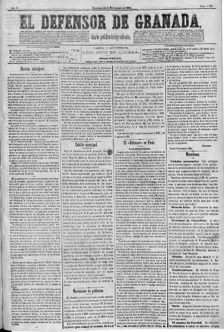 'El Defensor de Granada  : diario político independiente' - Año V Número 1520  - 1884 Diciembre 14