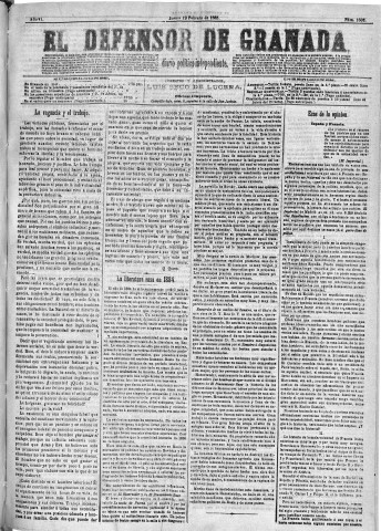 'El Defensor de Granada  : diario político independiente' - Año VI Número 1602  - 1885 Febrero 19