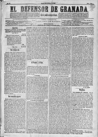 'El Defensor de Granada  : diario político independiente' - Año VI Número 1611  - 1885 Febrero 28