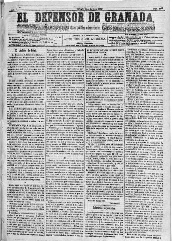 'El Defensor de Granada  : diario político independiente' - Año VI Número 1684  - 1885 Marzo 28