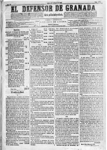 'El Defensor de Granada  : diario político independiente' - Año VI Número 1687  - 1885 Marzo 31