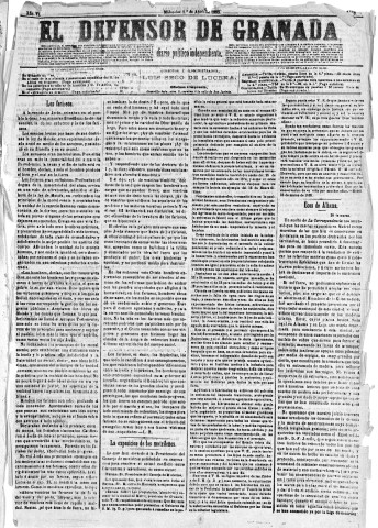 'El Defensor de Granada  : diario político independiente' - Año VI Número 1688  - 1885 Abril 01