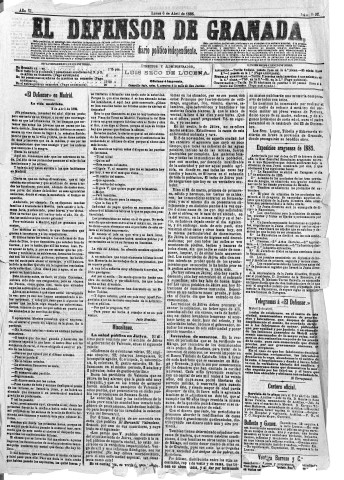 'El Defensor de Granada  : diario político independiente' - Año VI Número 1892  - 1885 Abril 06