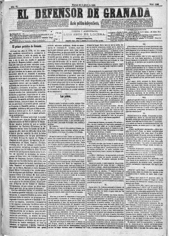 'El Defensor de Granada  : diario político independiente' - Año VII Número 1366  - 1885 Abril 10