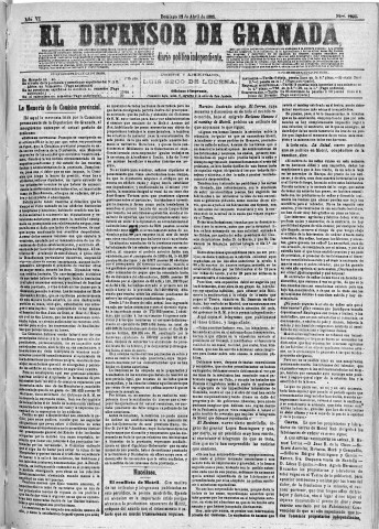 'El Defensor de Granada  : diario político independiente' - Año VII Número 1698  - 1885 Abril 12