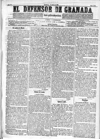 'El Defensor de Granada  : diario político independiente' - Año VI Número 1703  - 1885 Abril 17
