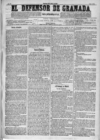 'El Defensor de Granada  : diario político independiente' - Año VI Número 1705  - 1885 Abril 19