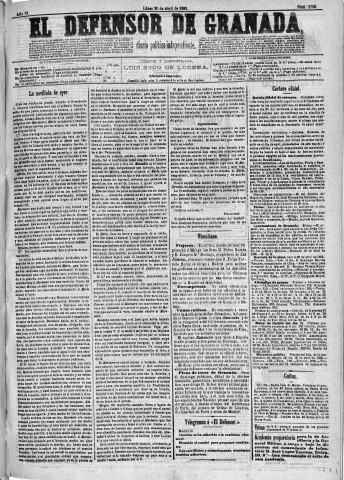 'El Defensor de Granada  : diario político independiente' - Año VI Número 1706  - 1885 Abril 20