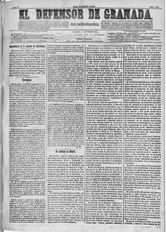 'El Defensor de Granada  : diario político independiente' - Año VI Número 1709  - 1885 Abril 23