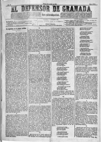'El Defensor de Granada  : diario político independiente' - Año VI Número 1710  - 1885 Abril 24