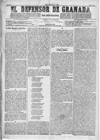 'El Defensor de Granada  : diario político independiente' - Año VI Número 1714  - 1885 Abril 28