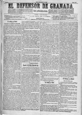 'El Defensor de Granada  : diario político independiente' - Año VI Número 1716  - 1885 Abril 30