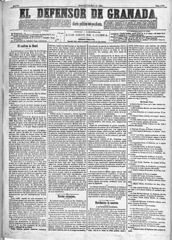 'El Defensor de Granada  : diario político independiente' - Año VI Número 1719  - 1885 Mayo 03