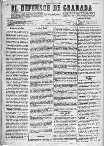 'El Defensor de Granada  : diario político independiente' - Año VI Número 1722  - 1885 Mayo 06