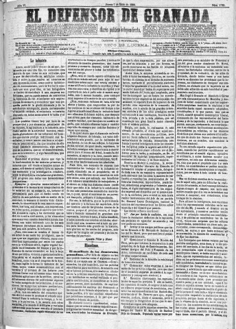 'El Defensor de Granada  : diario político independiente' - Año VI Número 1723  - 1885 Mayo 07