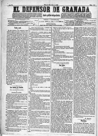 'El Defensor de Granada  : diario político independiente' - Año VI Número 1736  - 1885 Mayo 20
