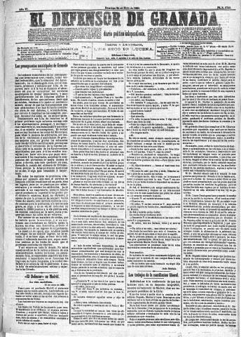 'El Defensor de Granada  : diario político independiente' - Año VI Número 1739  - 1885 Mayo 24