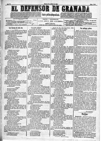 'El Defensor de Granada  : diario político independiente' - Año VI Número 1746  - 1885 Mayo 30