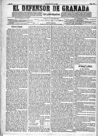 'El Defensor de Granada  : diario político independiente' - Año VI Número 1749  - 1885 Junio 02