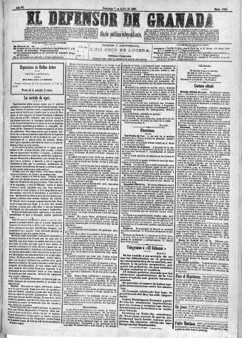 'El Defensor de Granada  : diario político independiente' - Año VI Número 1754  - 1885 Junio 07