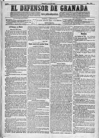 'El Defensor de Granada  : diario político independiente' - Año VI Número 1758  - 1885 Junio 11
