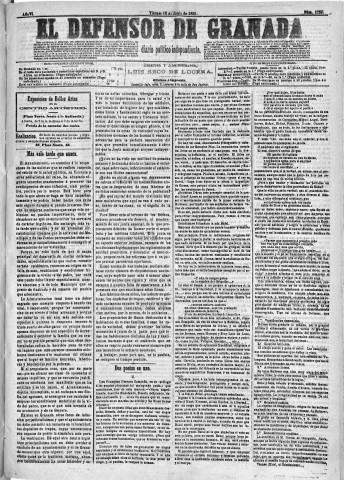 'El Defensor de Granada  : diario político independiente' - Año VI Número 1759  - 1885 Junio 12