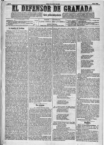 'El Defensor de Granada  : diario político independiente' - Año VI Número 1762  - 1885 Junio 15