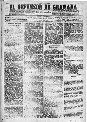 'El Defensor de Granada  : diario político independiente' - Año VI Número 1763  - 1885 Junio 17