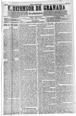 'El Defensor de Granada  : diario político independiente' - Año VI Número 1777  - 1885 Julio 01